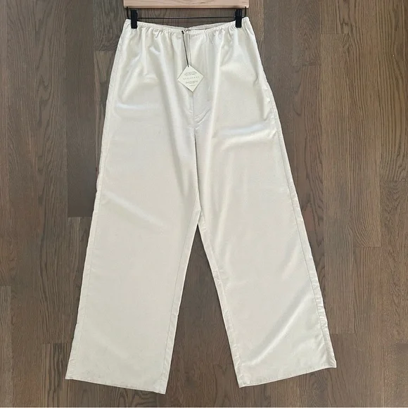 NWT Baserange Stoa Wild Silk Elastic Waist Wide Leg Lounge Pants Natural Cream S